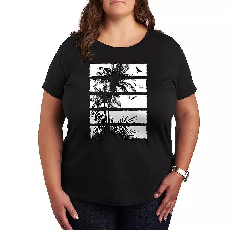 Plus Palm Tree Silhouette Panels Graphic Tee, Womens Product Image