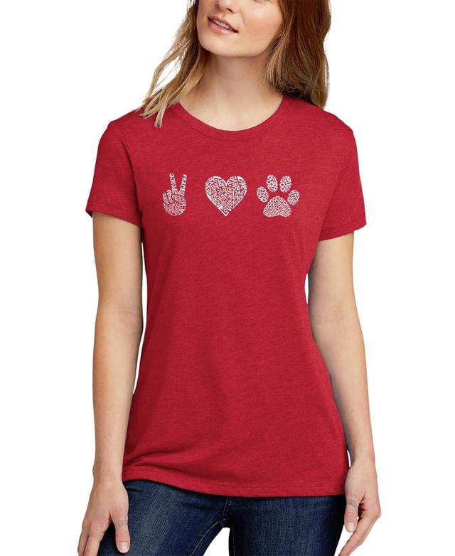 La Pop Art Womens Premium Blend Peace Love Dogs Word Art T-shirt Product Image