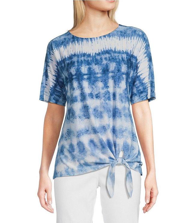 Ali Miles Tie Dye Knit Crew Neck Short Sleeve Tie Front Tunic Product Image