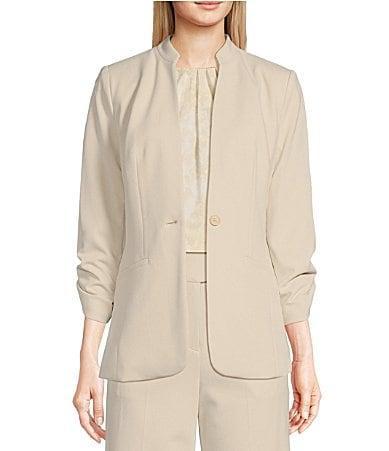 Calvin Klein Scuba Crepe Stand Collar 34 Sleeves Button Front Coordinating Jacket Product Image