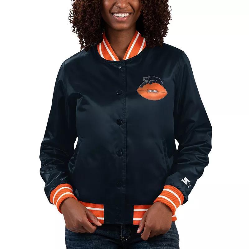 Womens Starter /Orange Chicago Bears Full Count Satin Full-Snap Varsity Jacket Blue Product Image