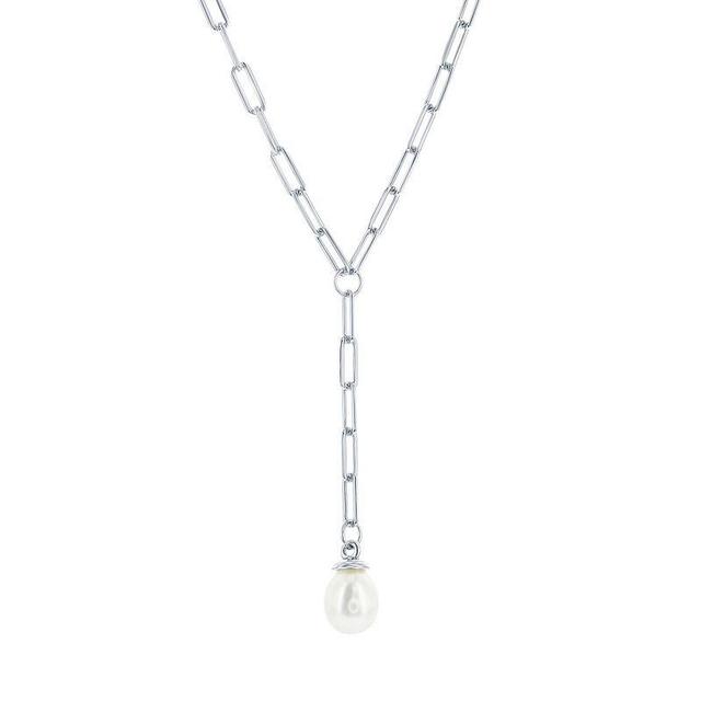 Argento Bella Freshwater Cultured Pearl Paperclip Chain Necklace, Womens White Product Image