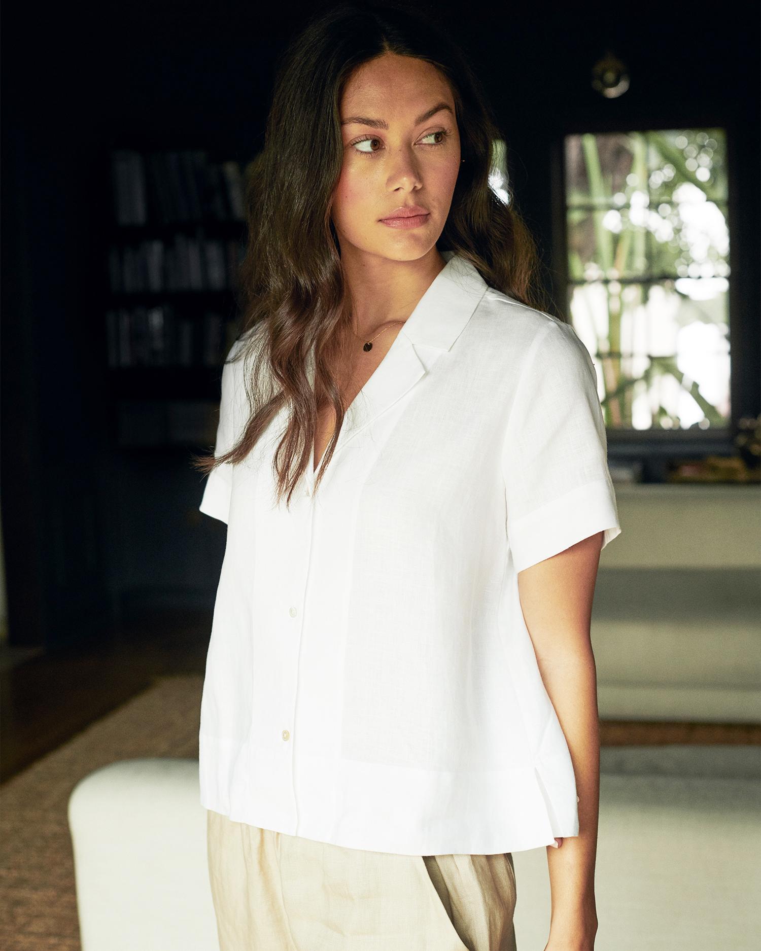 Women's Short Sleeve Shirt Linen Product Image