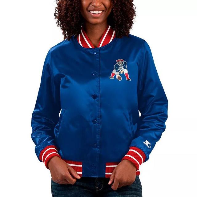 Womens Starter Navy New England Patriots Full Count Satin Full-Snap Varsity Jacket Product Image