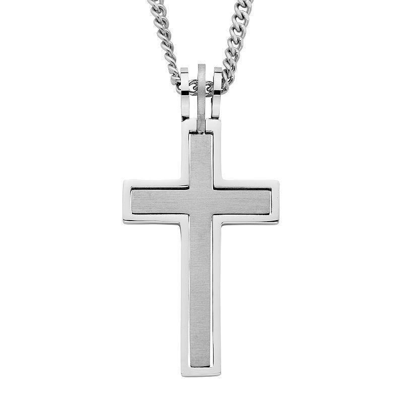 Mens Boston Bay Diamonds Stainless Steel Cross Pendant Necklace, White Product Image