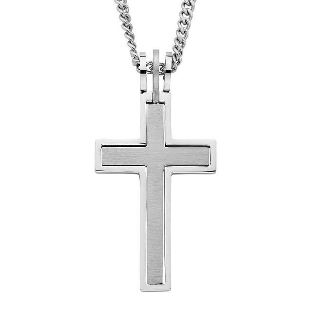 Mens Boston Bay Diamonds Stainless Steel Cross Pendant Necklace, White Product Image