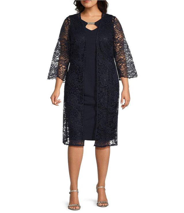 Le Bos Plus Size 3/4 Sleeve Lace A-Line 2-Piece Jacket Dress Product Image