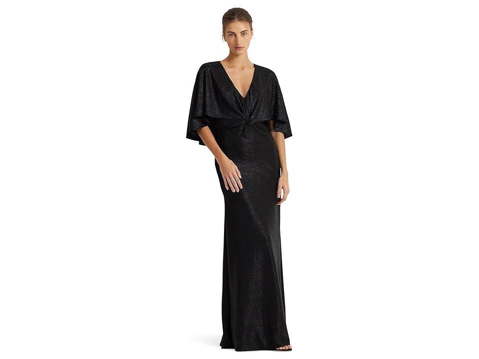 Lauren Ralph Lauren Metallic Knit Twist-Front Cape Gown Women's Dress Product Image