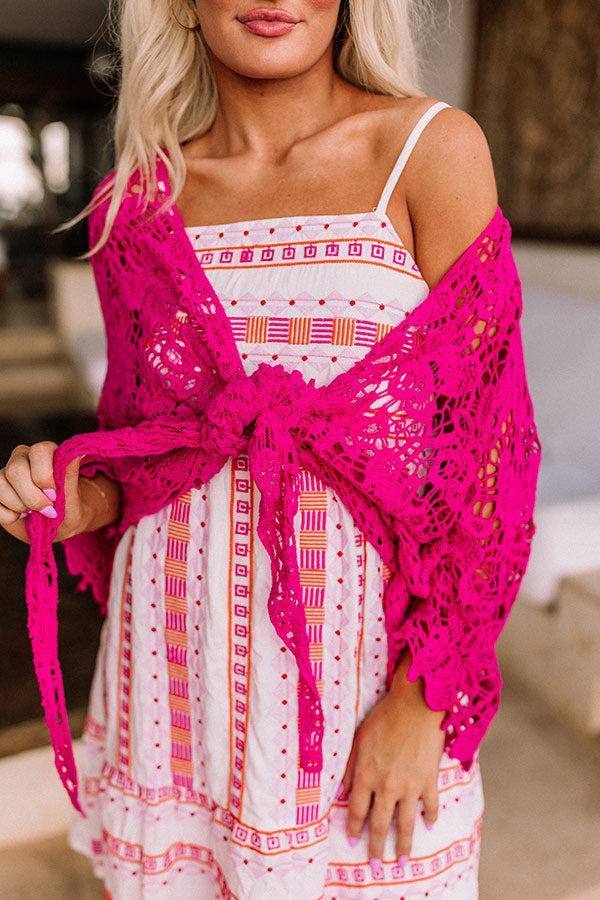 Sail The Day Away Front Tie Crochet Top in Hot Pink Product Image