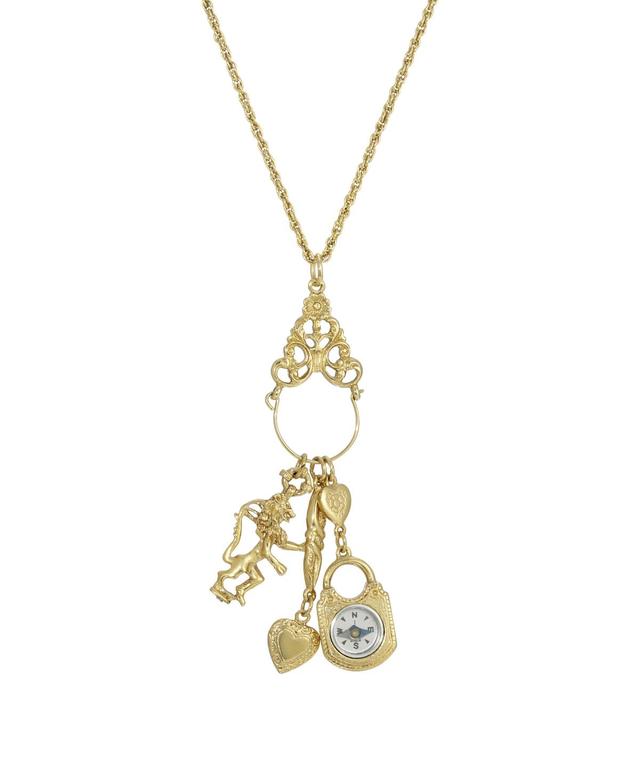 1928 Compass Heart Charm Necklace, Womens, Gold Product Image