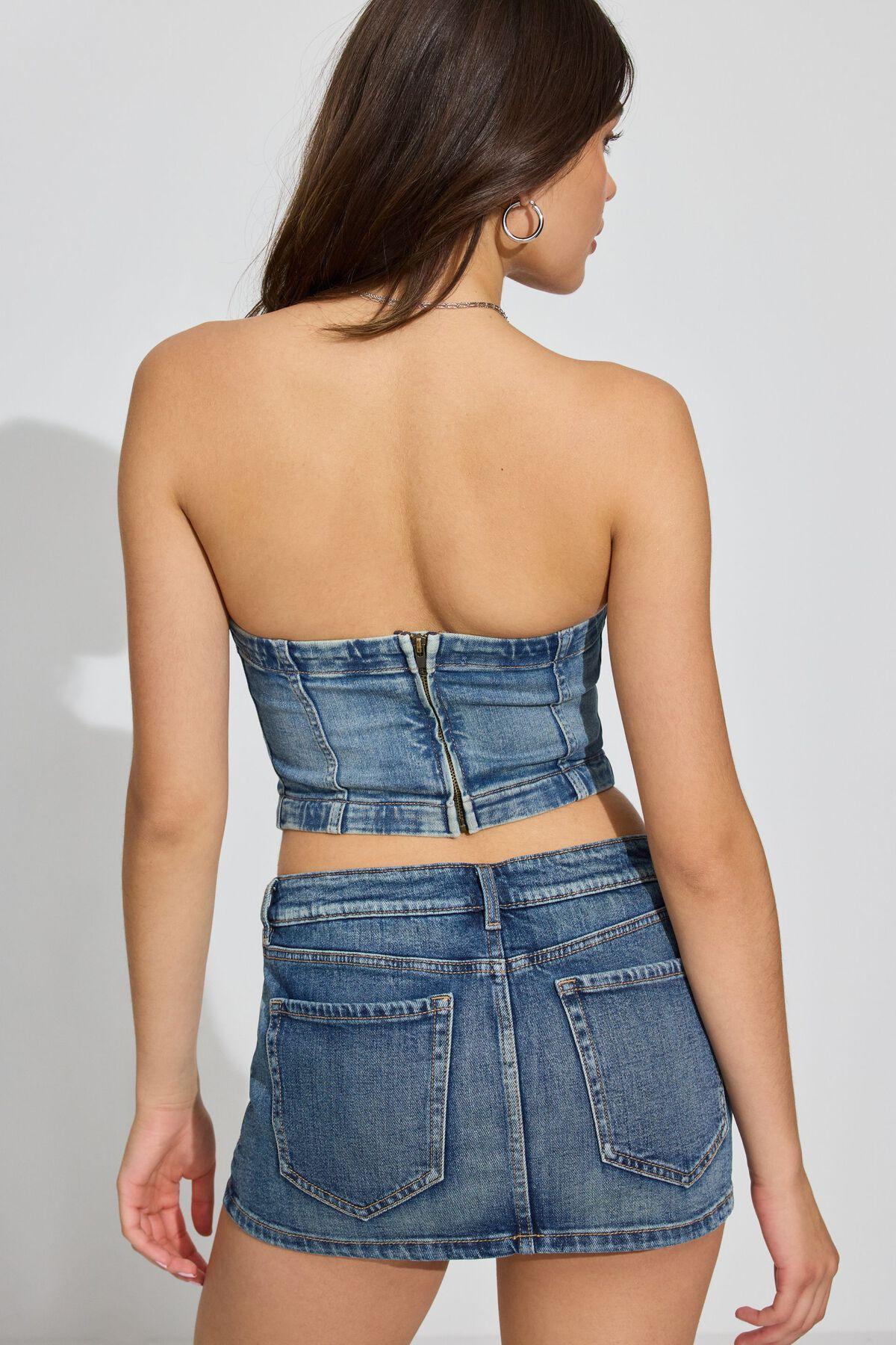 Denim Seamed Tube Top Product Image