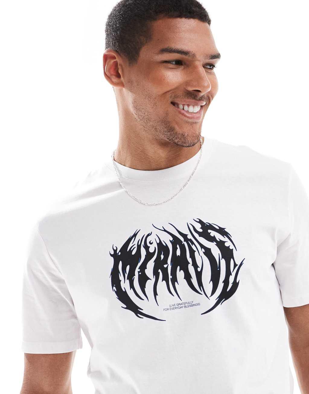 Bershka gothic front printed T-shirt in white  Product Image