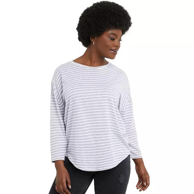 Womens Hanes Essentials Cotton Three-Quarter Sleeve T-Shirt Muted Purple Product Image