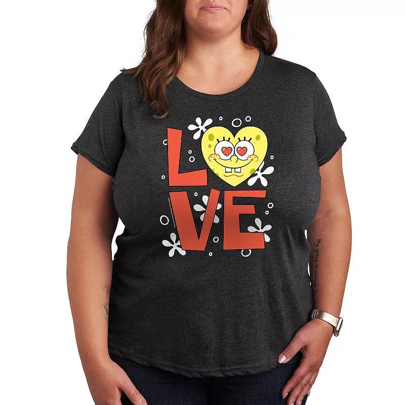 Plus Size SpongeBob Squarepants Love Heart Graphic Tee, Womens Heather Grey Product Image