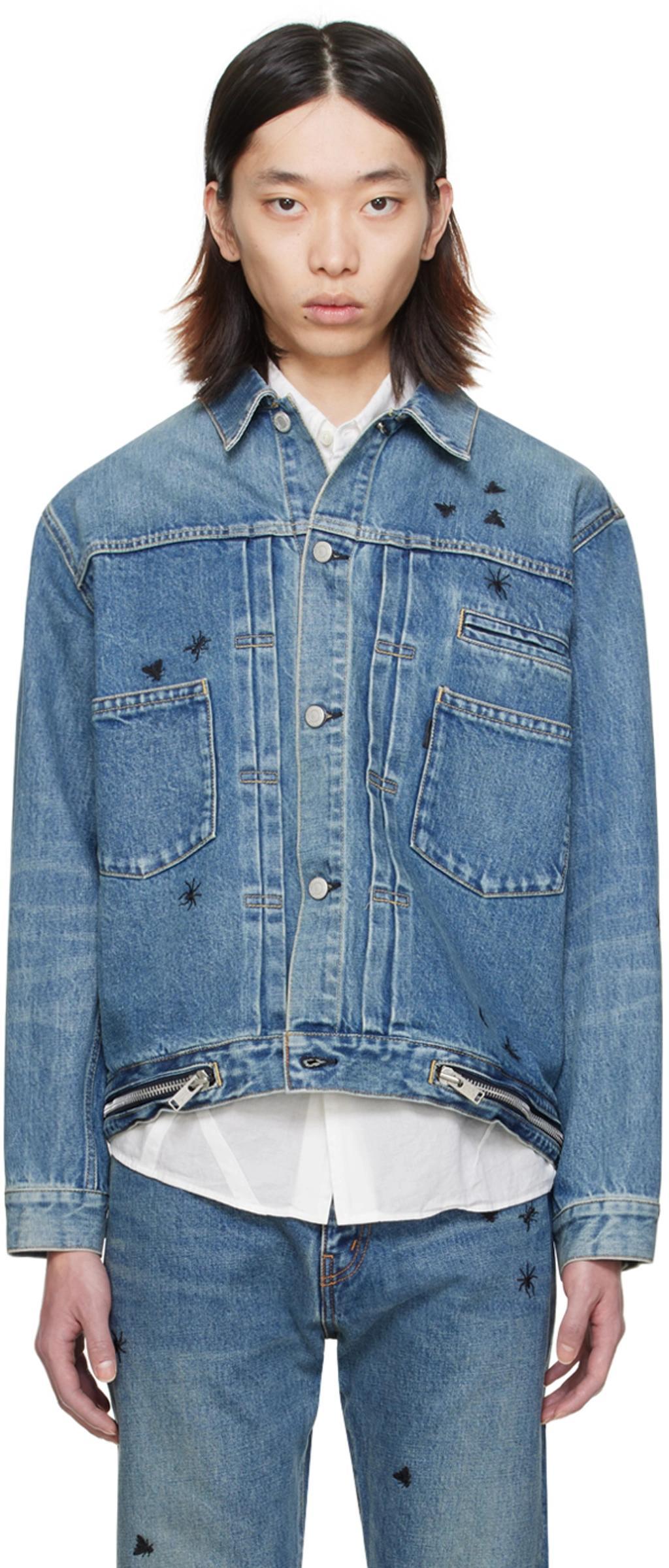 UNDERCOVER Bee-embroidered Denim Jacket In Light Blue Indigo product image