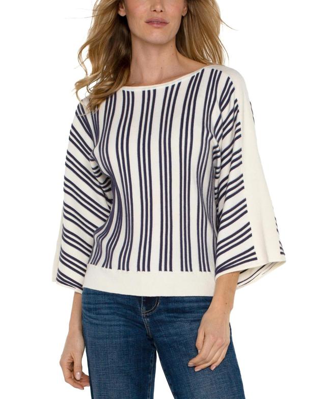 Liverpool Los Angeles 3/4 Sleeve Boat Neck Dolman Sweater (Cream Stripe) Women's Sweater Product Image