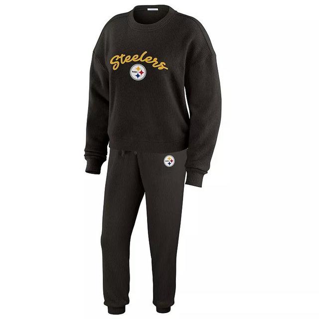 Womens WEAR by Erin Andrews Cream Pittsburgh Steelers Knitted Tri-Blend Long Sleeve T-Shirt & Pants Lounge Set Product Image