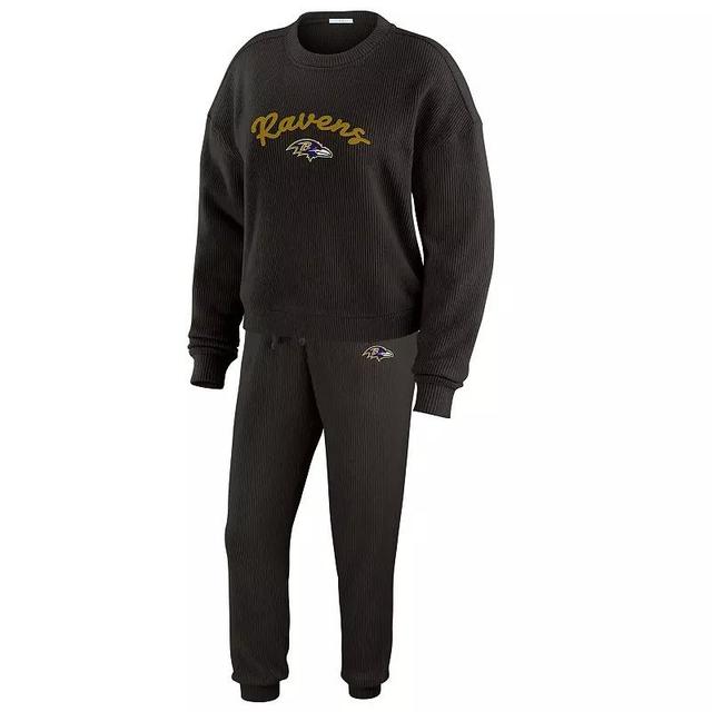 Womens WEAR by Erin Andrews Cream Baltimore Ravens Knitted Tri-Blend Long Sleeve T-Shirt & Pants Lounge Set Product Image