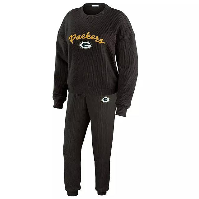 Womens WEAR by Erin Andrews Cream Green Bay Packers Knitted Tri-Blend Long Sleeve T-Shirt & Pants Lounge Set Product Image