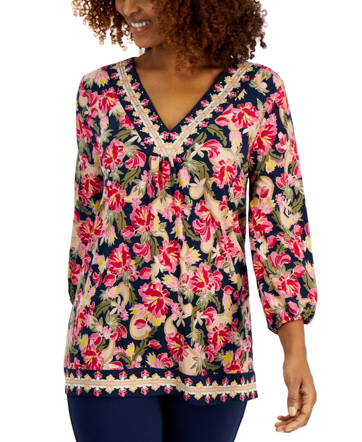 Jm Collection Womens 3/4 Sleeve V-Neck Top, Created for Macys Product Image