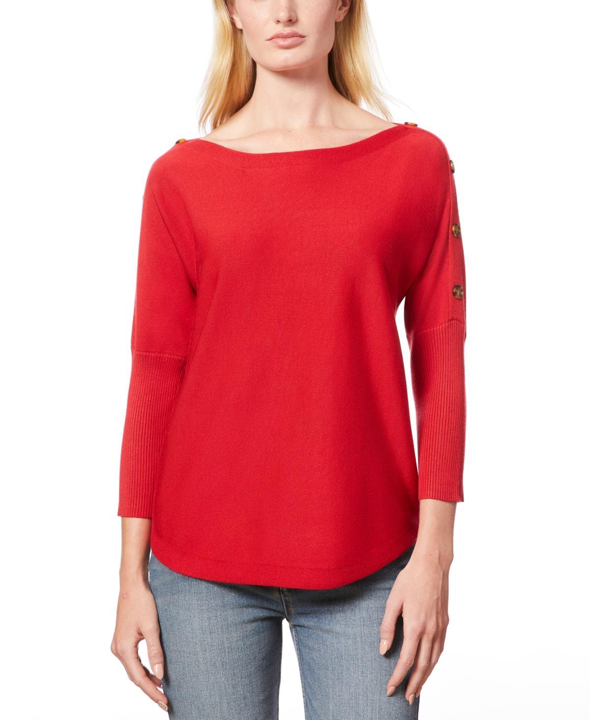 Melissa Paige Womens Dolman-Sleeve Buttoned-Sleeve Sweater Product Image