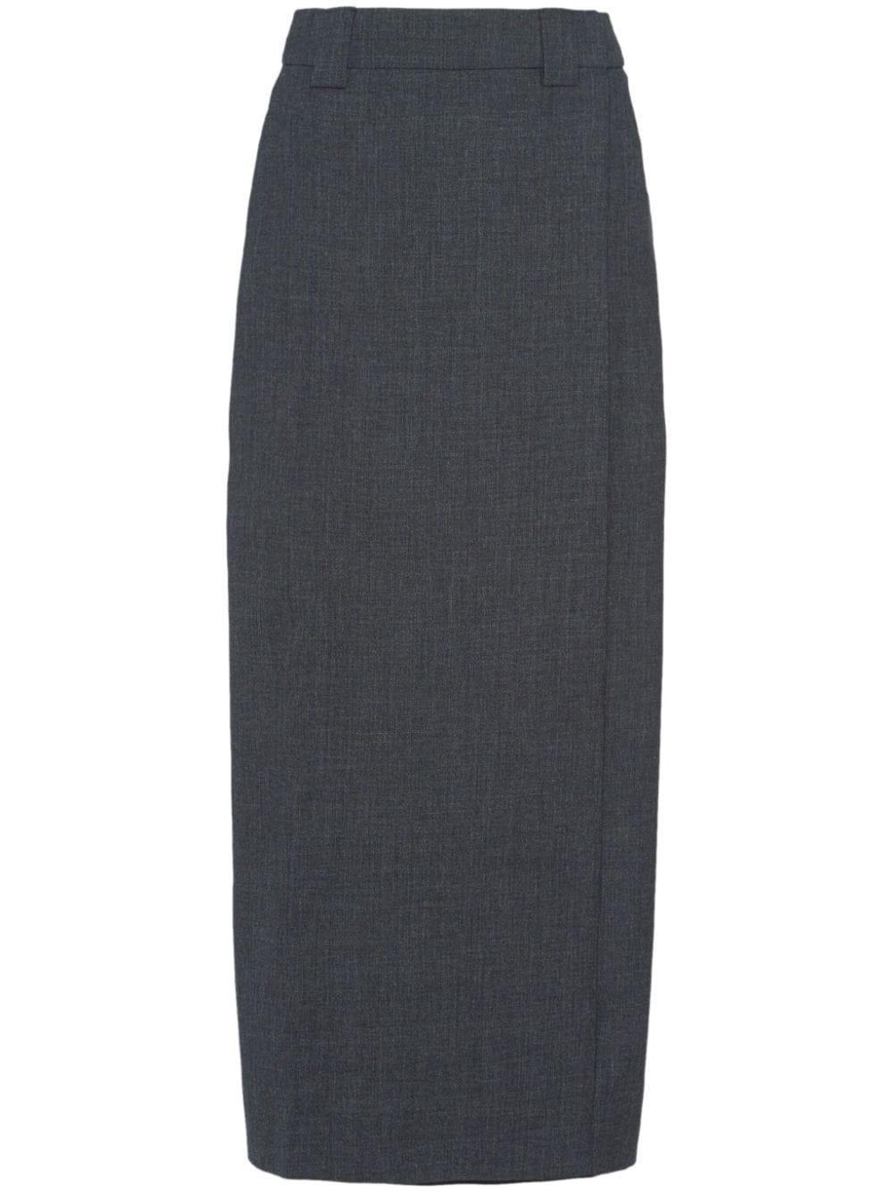 Wrap Wool Midi Skirt In Grey Product Image