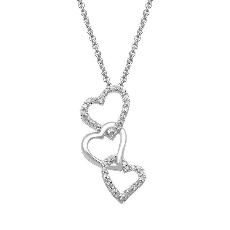 Sterling Silver 1/10 Carat T.W. Diamond Triple Heart Pendant, Womens White Product Image