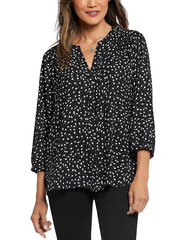 Nydj Three Quarter Sleeve Printed Pintucked Back Blouse Product Image