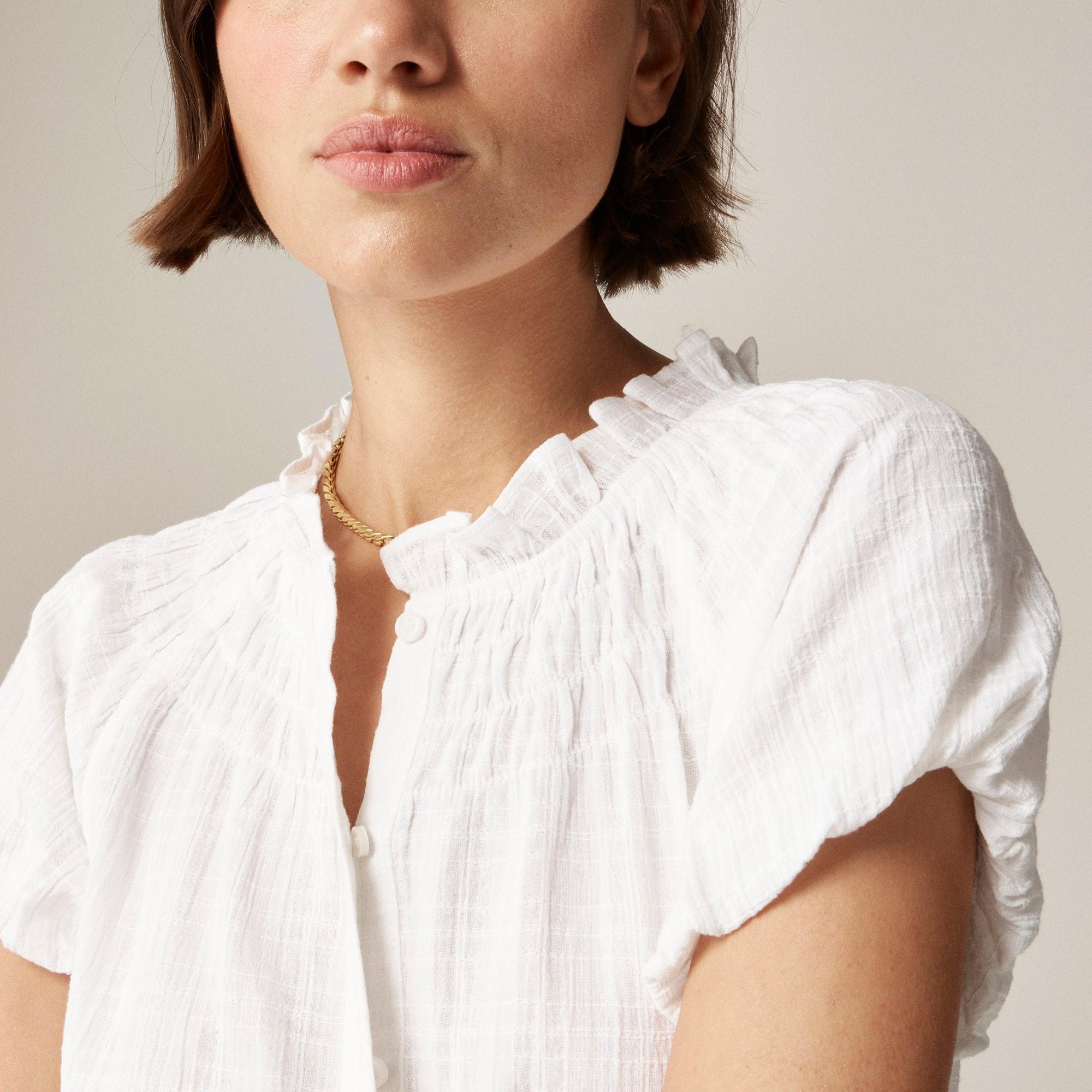 Smocked-neck top in textured gauze Product Image