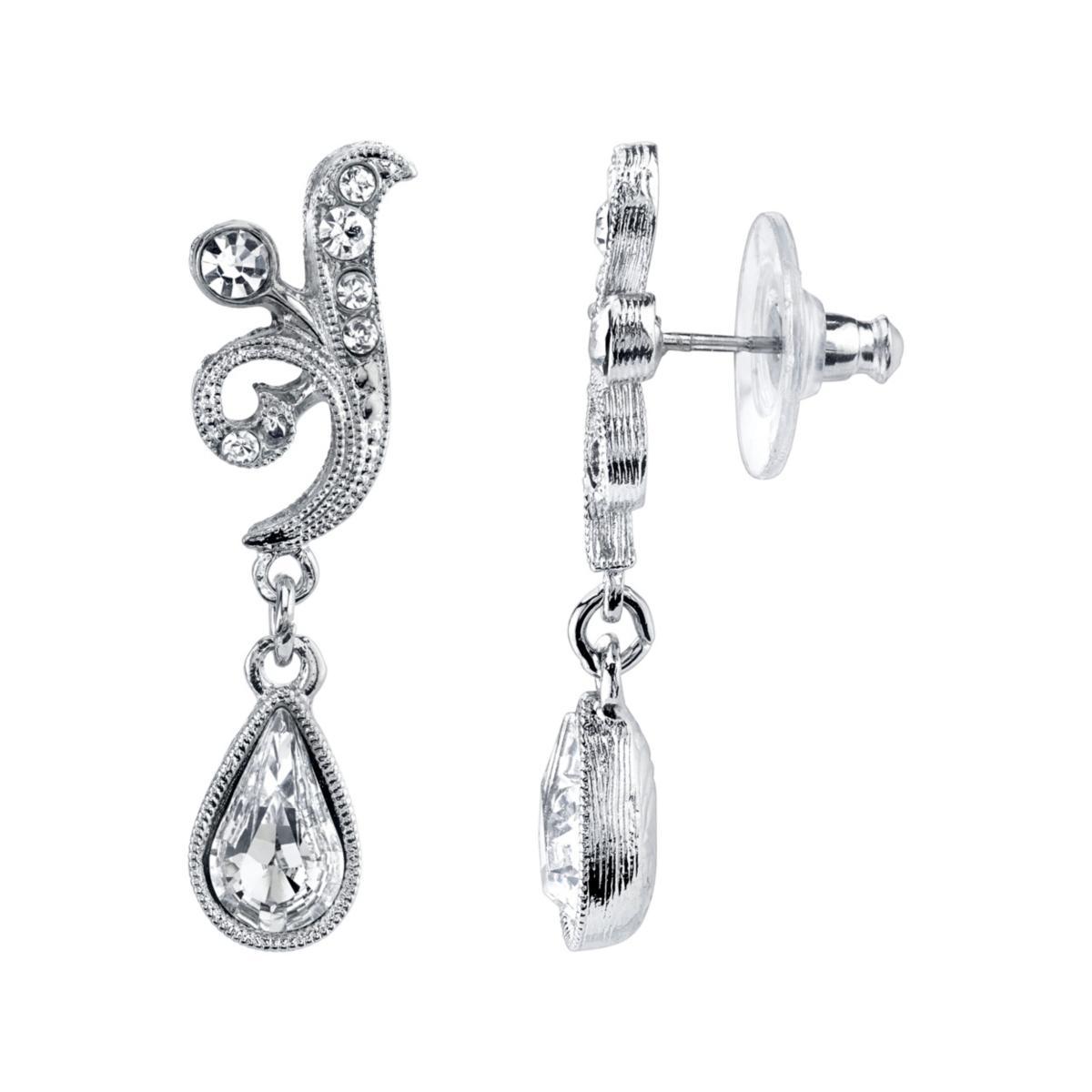 2028 Silver-Tone Crystal Teardrop Swirl Earrings Product Image