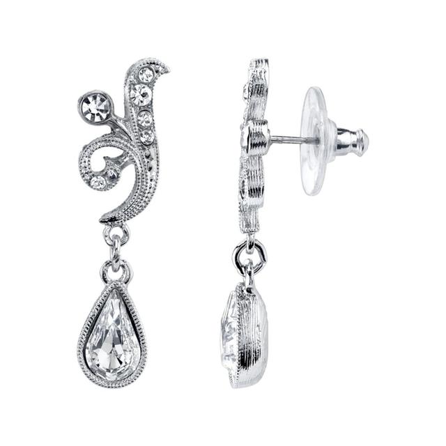 1928 Jewelry Silver-Tone Crystal Teardrop Earrings, White Product Image