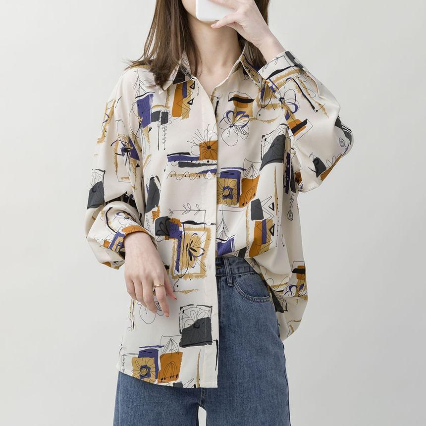 Long-Sleeve Floral Print Button-Up Shirt Product Image