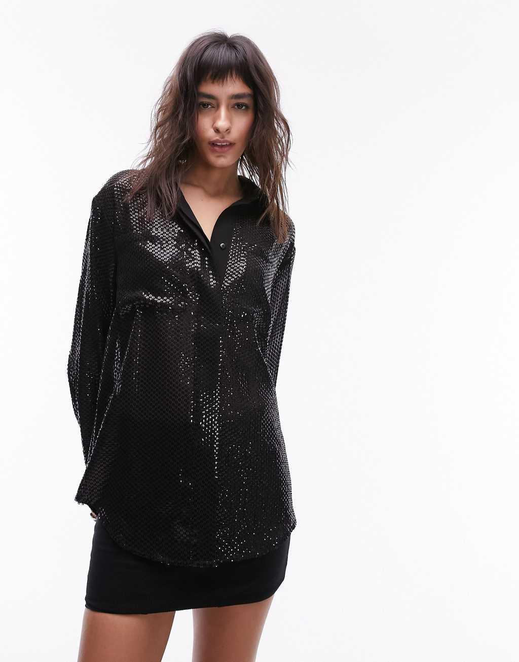 Topshop oversized sequin shirt Product Image