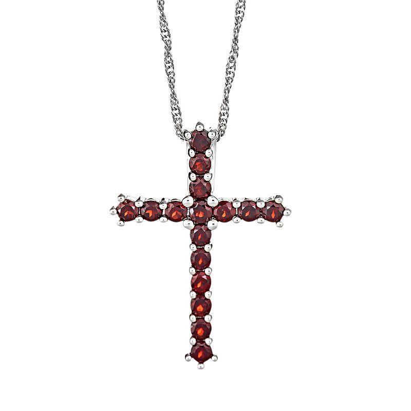 Celebration Gems Sterling Silver Garnet Cross Pendant, Womens Red Product Image