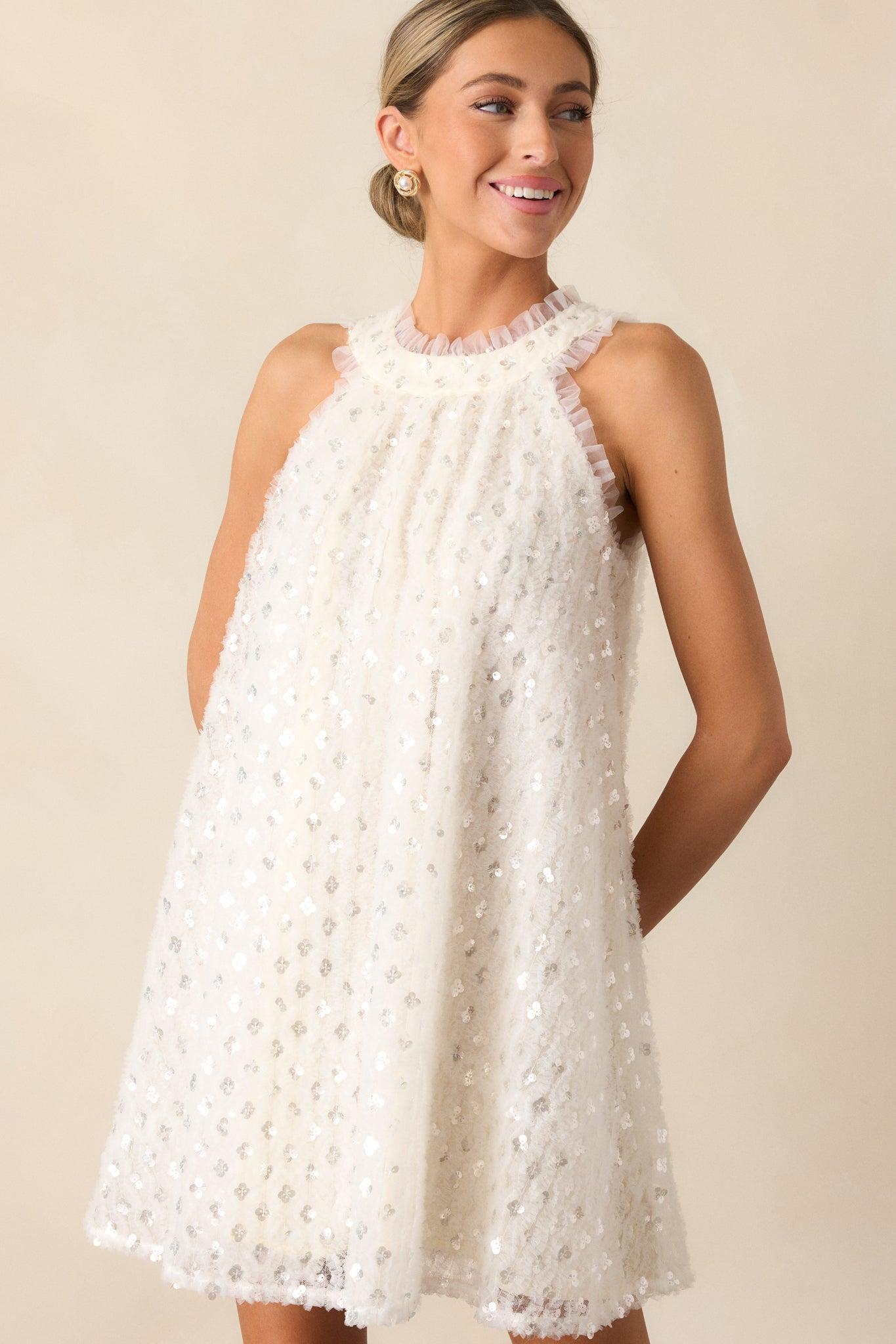 Stardust Journeys Ivory Halter Shift Dress Product Image