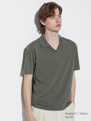 Mens Airism Cotton Jersey Skipper Polo Shirt with Quick-Drying Olive Small UNIQLO US Product Image