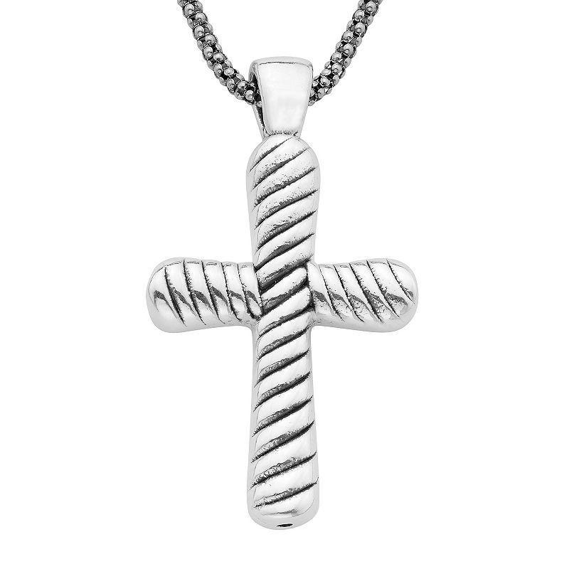 Sterling Silver Ribbed Cross Necklace, Womens Product Image