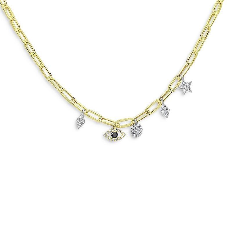 Womens 14K Yellow Gold, Blue Sapphire, & Diamond Evil-Eye Charm Necklace Product Image