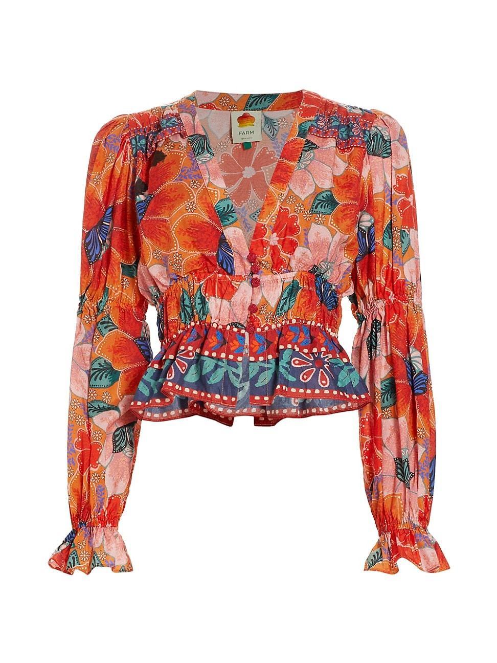 FARM Rio Marias Floral Plunge Neck Peplum Top Product Image