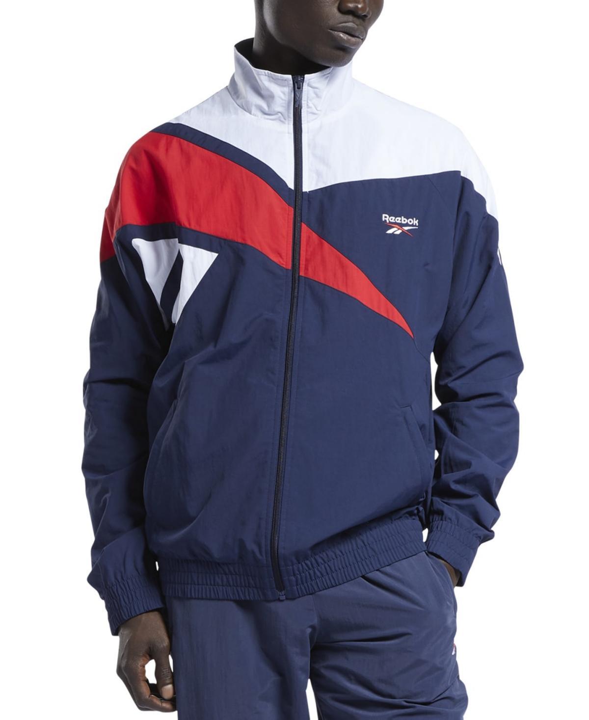 Reebok Mens Classics Vector Regular-Fit Logo Colorblocked Full-Zip Track Jacket - Navy / Red Product Image