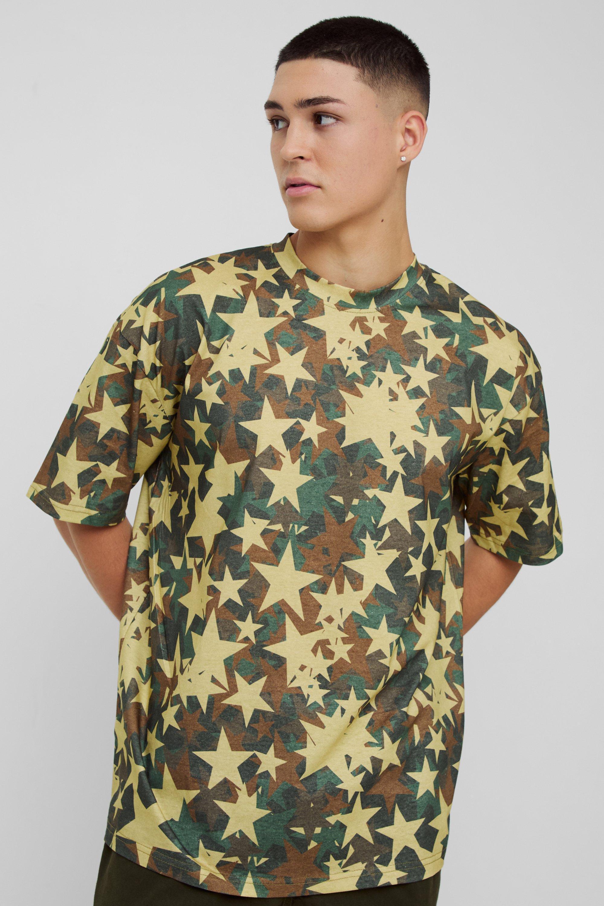 Mens Multi Oversized Extended Neck Aop T-shirt, Multi Product Image