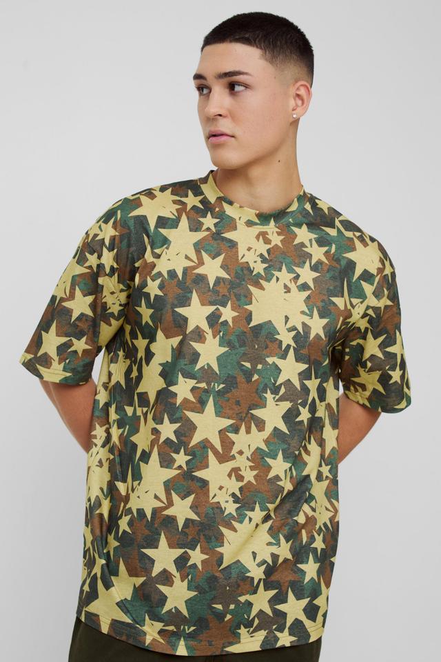 Mens Multi Oversized Extended Neck Aop T-shirt, Multi Product Image