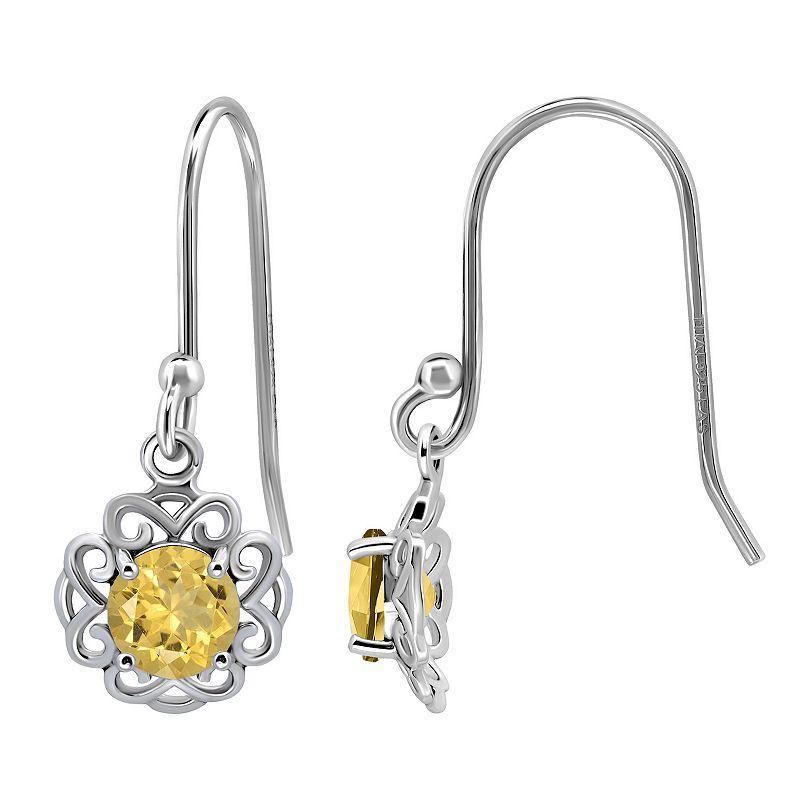 Aleure Precioso Sterling Silver Gemstone Scalloped Drop Earrings, Womens, Silver Tone Yellow Product Image