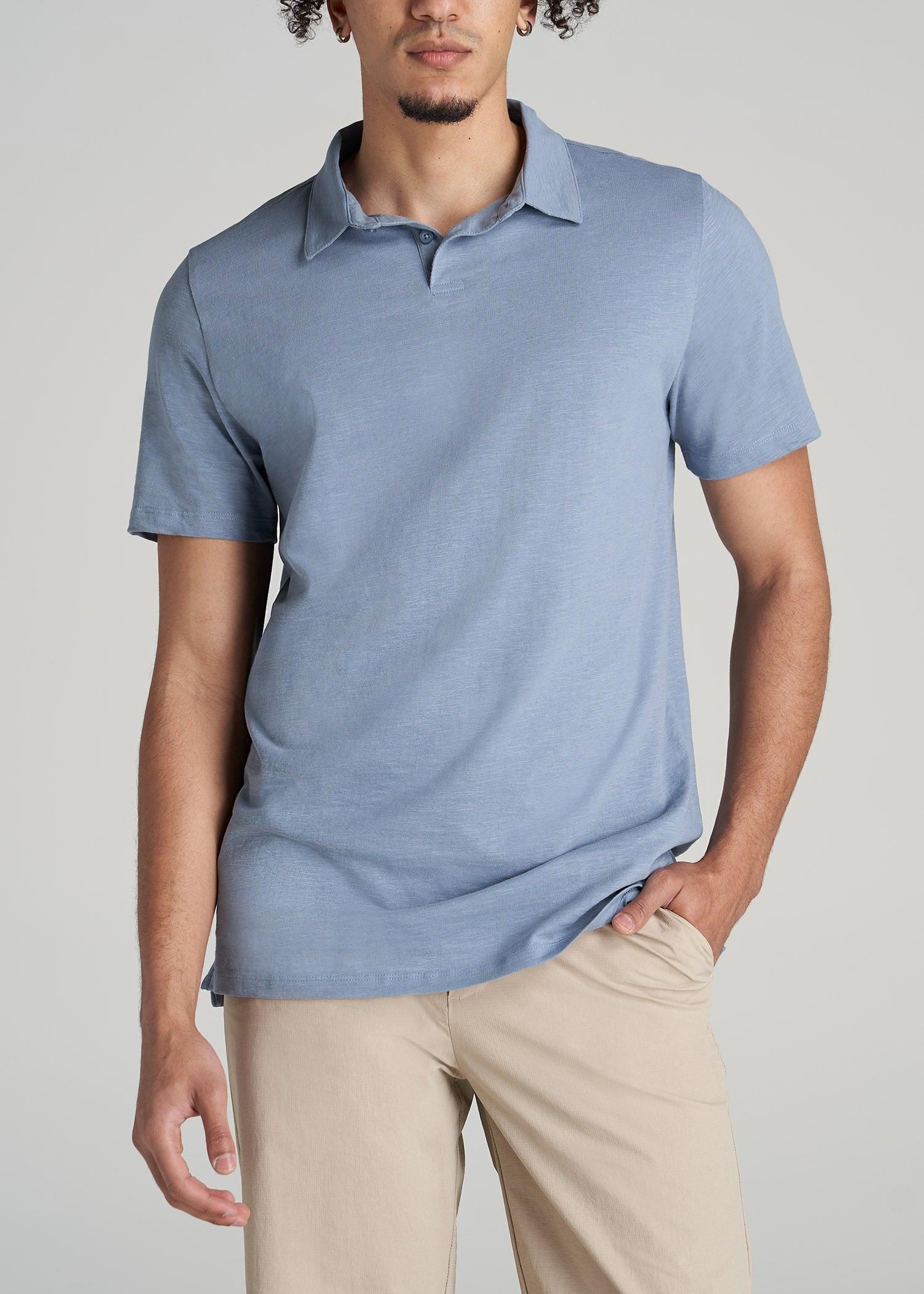 Slub Self Collar Tall Polo Shirt in Chambray Male Product Image