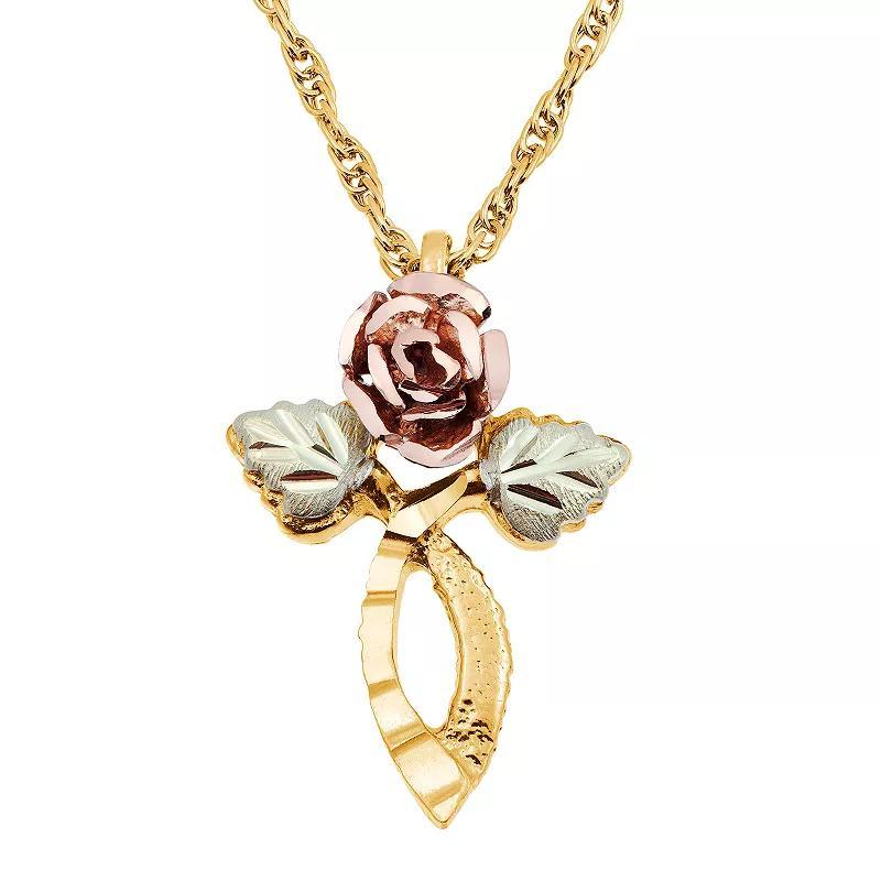 Black Hills Gold Tri-Tone Rose Cross Pendant Necklace, Womens Yellow product image