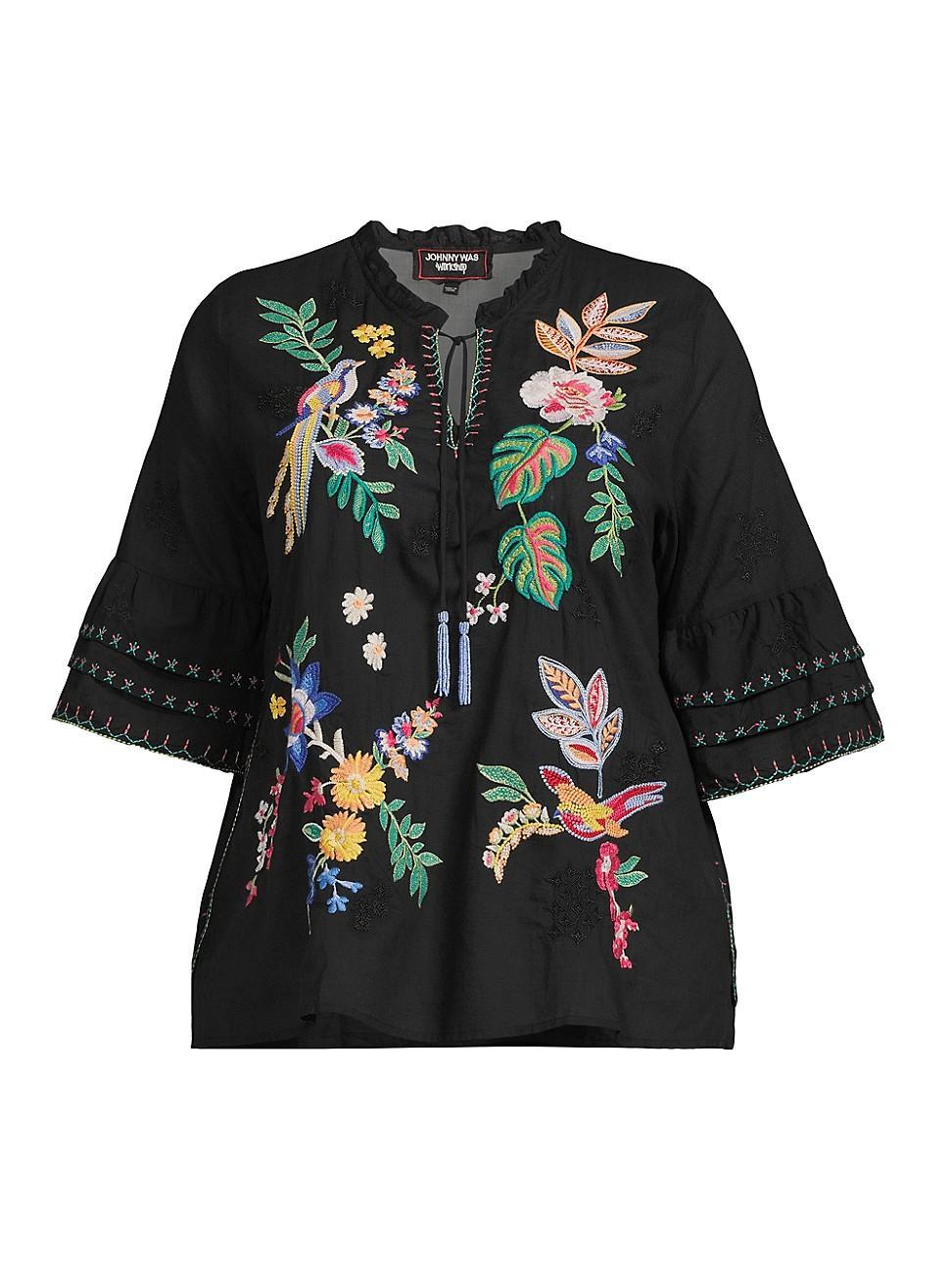 Womens Jeanette Cotton Floral-Embroidered Blouse Product Image