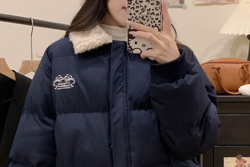 Graphic Print Fluffy Trim Puffer Jacket Product Image