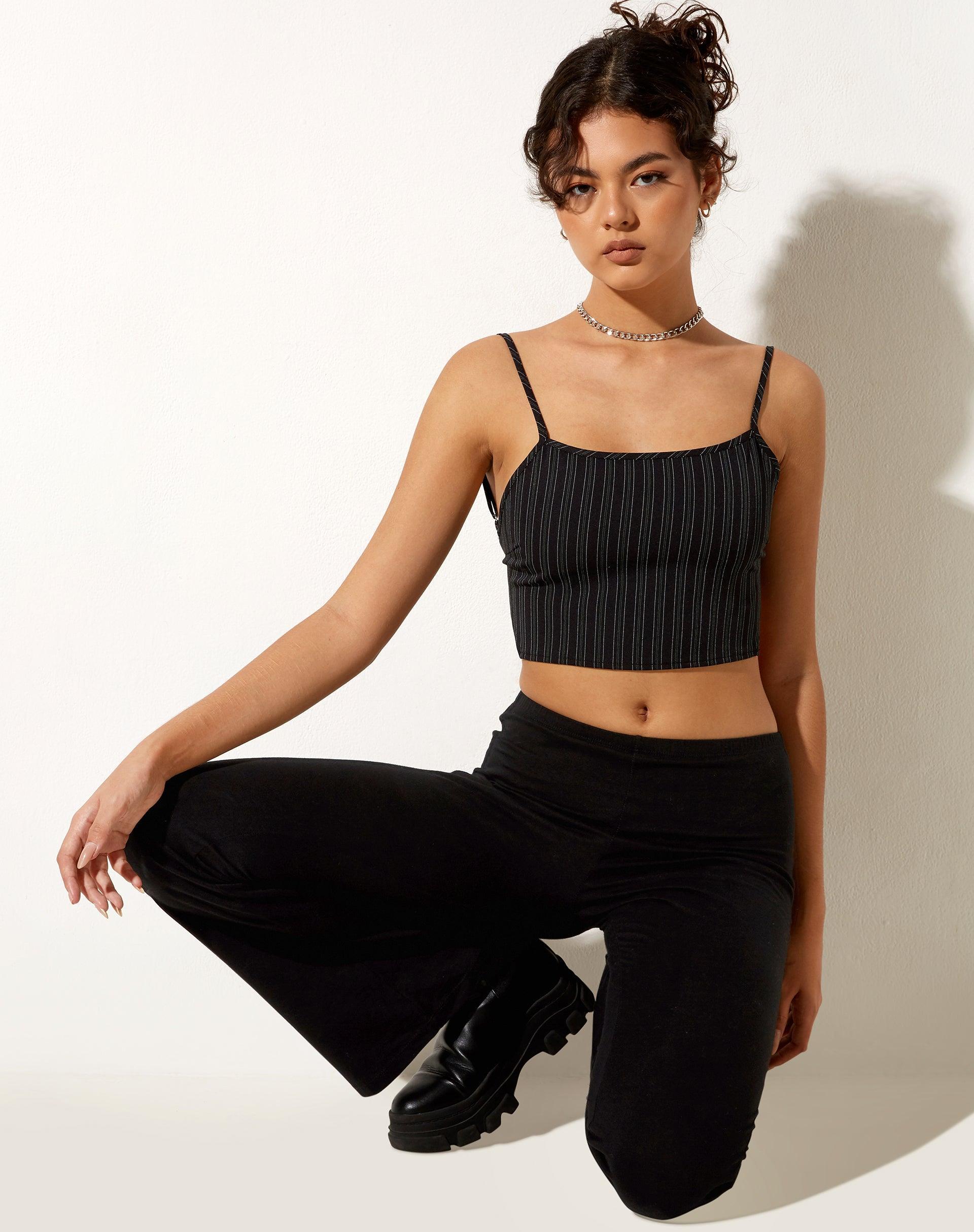 Ojjas Crop Top in Irregular Stripe Black Product Image