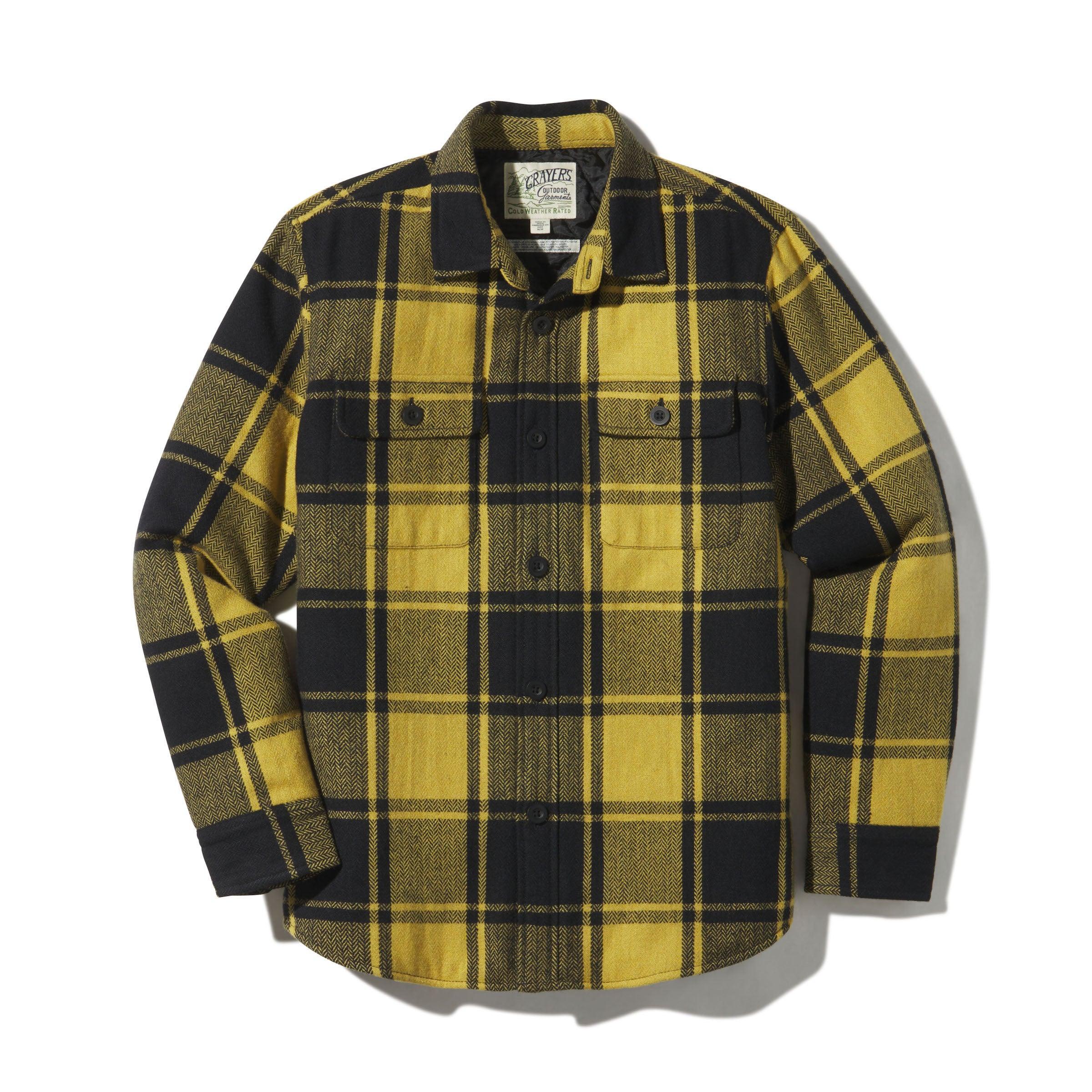 Retro Wool Padded Shirt Jacket - Mustard Black Product Image