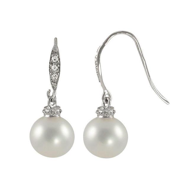 Sterling Silver Freshwater Cultured Pearl and Diamond Accent Drop Earrings, Womens, Grey Product Image